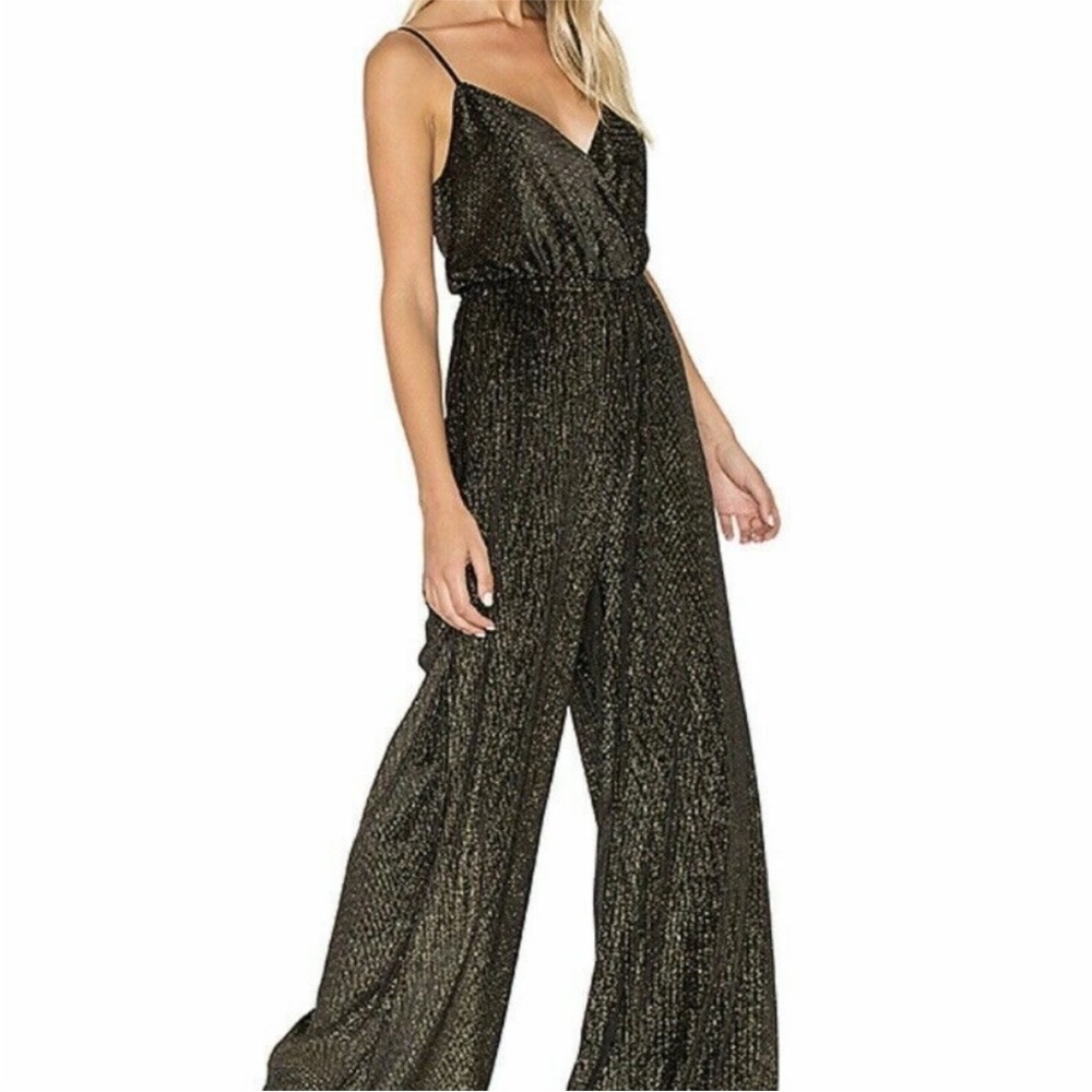 Show Me Your MuMu Black & Gold Glitter Striped Velvet Jumpsuit | Small EUC